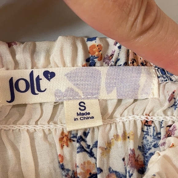 Jolt Floral Shoulderless Smocked Crop Blouse S - Picture 9 of 12